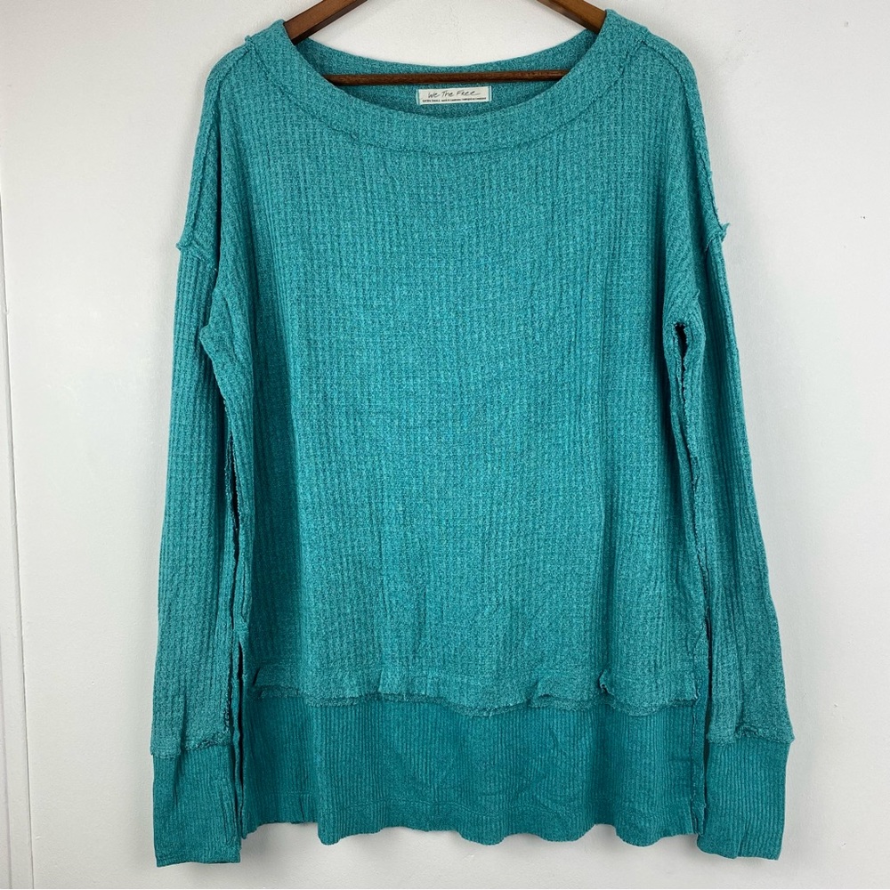We The Free People size XS Women’s North Shore Teal Blue Thermal Tunic Top